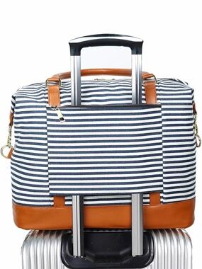 Canvas Weekender Bag Overnight Carry-on Tote Duffel | Black / White / Brown